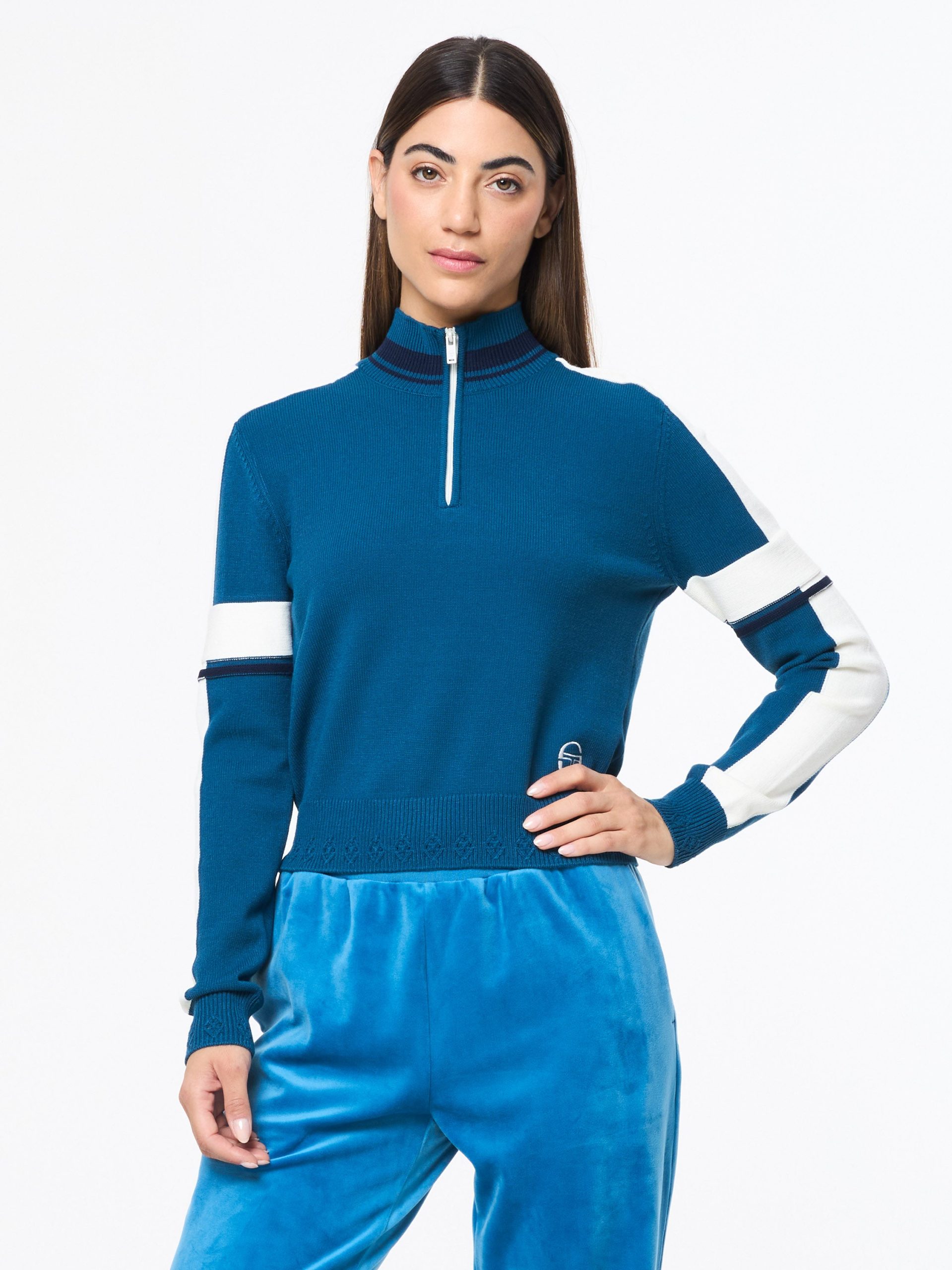 Nota Knit Quarter Zip- Mykonos Blue